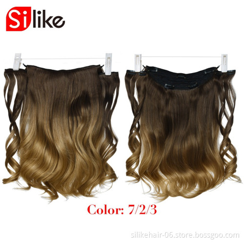 Wholesale 18Inch Natural Black Brown Wavy Long 9 Clips Piece Invisible Wire Three Hairpieces Fish Line Synthetic Hair Extensions